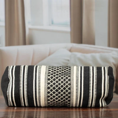 Cotton cosmetic case, 'Adventures at Night' - Artisan-Made Black and Ivory Cotton Cosmetic Case from India