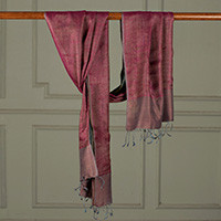 Reversible silk shawl, 'Magenta Fusion' - Reversible Silk Shawl in Magenta and Cadet Blue Shades