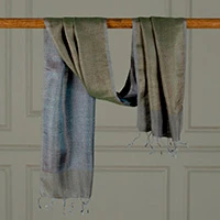 Reversible silk scarf, 'Dual Harmony' - Reversible Fringed Silk Scarf in Blue Green and Purple Hues