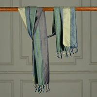 Silk scarf, 'Sublime Stripes' - Hand-Woven Striped Silk Scarf in Caribbean Blue Indigo Green