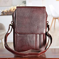 Leather messenger bag, 'Classic Brown' - Adjustable Leather Messenger Sling Crossbody Bag in Brown