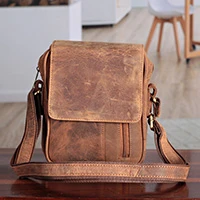 Leather messenger bag, 'Minimalist Tan' - Tan Brown Leather Messenger Sling Bag with Adjustable Strap