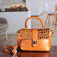 Leather sling bag, 'Fashionable Marigold' - Orange Brown Leather Sling Handle Bag with Removable Strap