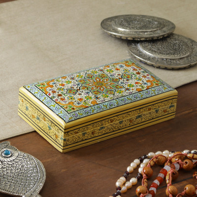 Papier mache decorative box, 'Pastel Nature' - Mandala-Inspired Spring-Themed Papier Mache Decorative Box