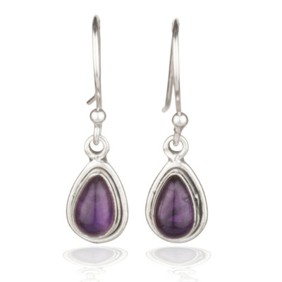 Amethyst dangle earrings, 'Purple Drop' - Drop-Shaped Sterling Silver and Amethyst Dangle Earrings