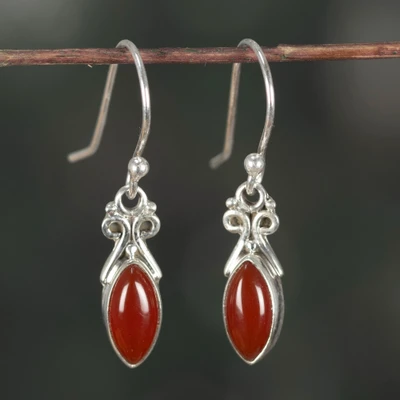 Carnelian dangle earrings, 'Fair Flames' - High-Polished Natural Carnelian Cabochon Dangle Earrings