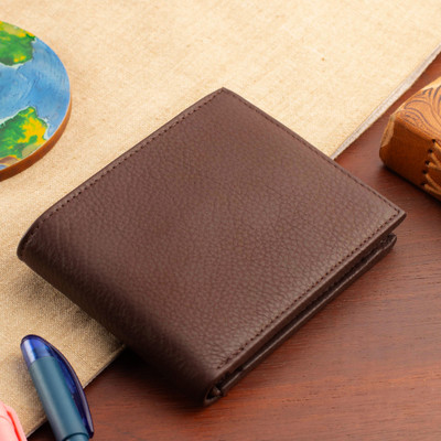 Leather wallet, 'Mahogany Fortune' - Handcrafted Mahogany Brown 100% Leather Wallet from India