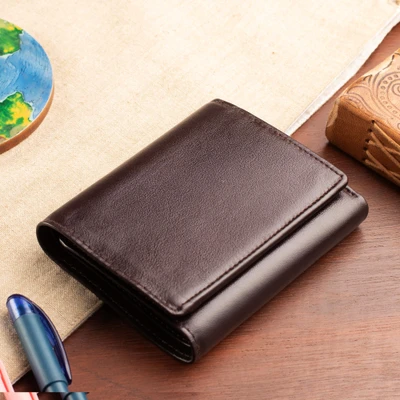Leather wallet, 'Vintage Chocolate' - Tri-Fold 100% Leather Wallet in a Chocolate Brown Palette