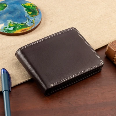 Leather wallet, 'Everyday in Mahogany' - 100% Leather Bi-Fold Wallet in a Solid Mahogany Brown Hue