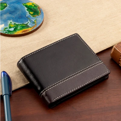 Leather wallet, 'Signature Stitch' - Multi-Compartment Bi-Fold Mahogany and Onyx Leather Wallet
