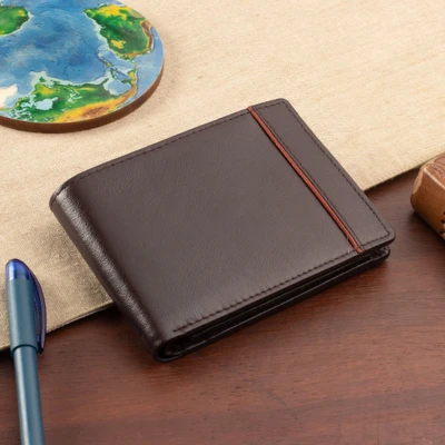 Leather wallet, 'The Chocolate Line' - Modern Brown-Palette 100% Leather Wallet Handmade in India