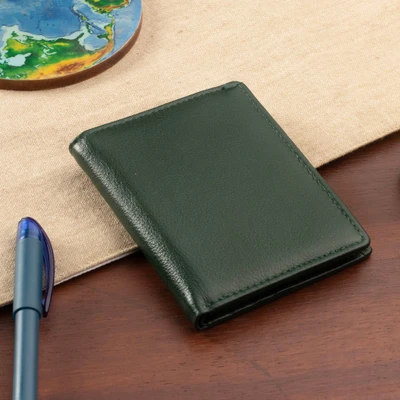 Leather card holder, 'Urban Forest' - Forest Green Hue 100% Leather Bi-Fold Card Holder from India