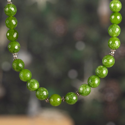 Agate beaded necklace, 'Lucky Sparks' - Agate and Sterling Silver Beaded Necklace in Green Hues