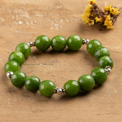 Agate beaded bracelet, 'Lucky Sparks' - Bohemian-Inspired Green Agate Beaded Bracelet from India