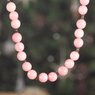 Agate beaded necklace, 'Empathy Sparks' - Artisan-Made Pink Agate and Sterling Silver Beaded Necklace