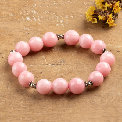 Agate beaded bracelet, 'Empathy Sparks' - Classic Sterling Silver and Agate Beaded Bracelet in Pink