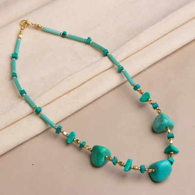 Resin beaded necklace, 'Arcadian Rhythm' - Artisan-Made Resin Beaded Necklace in Turquoise Green Hues
