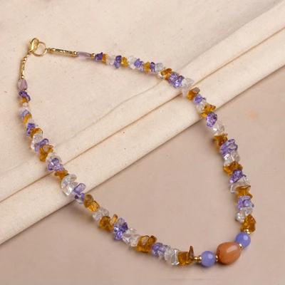 Quartz beaded necklace, 'Enchanted Forces' - Multicolor Quartz and Resin Beaded Necklace Made in India