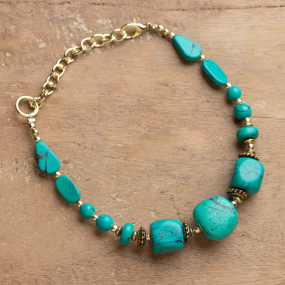 Resin beaded bracelet, 'Arcadian Rhythm' - Bohemian-Inspired Turquoise Green Resin Beaded Bracelet