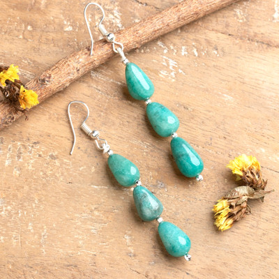 Onyx beaded dangle earrings, 'Emerald Cascade' - Bohemian Green Onyx Beaded Dangle Earrings from India