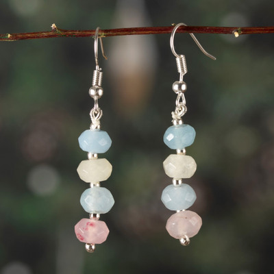 Onyx beaded dangle earrings, 'Pastel Whisper' - Beaded Dangle Earrings with Pastel-Hued Faceted Onyx Stones