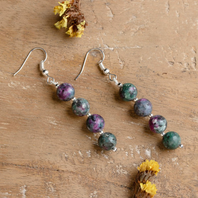 Jasper beaded dangle earrings, 'Stylish Flair' - Beaded Dangle Earrings with 8 Jasper Beads from India