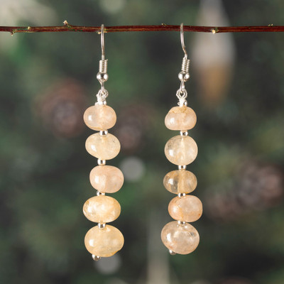 Citrine beaded dangle earrings, 'Sunny Orbs' - Beaded Dangle Earrings with 10 Round Citrine Gemstones