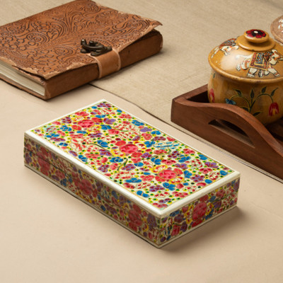 Wood and papier mache decorative box, 'Floral Kaleidoscope' - Colorful Botanical-Themed Wood Papier Mache Decorative Box
