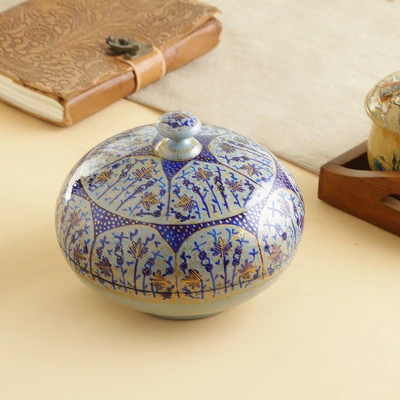 Wood and papier mache decorative box, 'Sapphire Ode' - Handmade Sapphire Blue Wood and Papier Mache Decorative Box