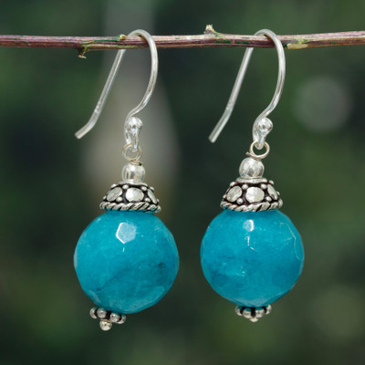 Agate dangle earrings, 'Azure Light' - Classic Azure Blue Agate and Sterling Silver Dangle Earrings