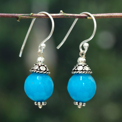 Agate dangle earrings, 'Oceanic Light' - Artisan-Made Turquoise Blue Agate Dangle Earrings from India