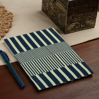 Cotton daily planner, 'Blue & Brilliant' - Abstract-Patterned Blue and Ivory 100% Cotton Daily Planner