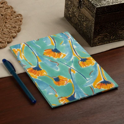 Cotton daily planner, 'Summer Desires' - Floral-Patterned Yellow and Turquoise Cotton Daily Planner