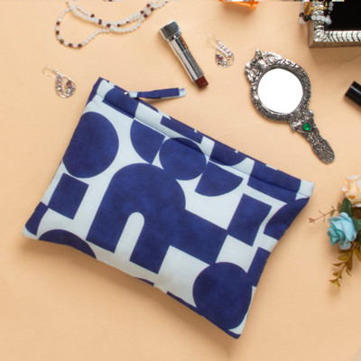 Cotton toiletry case, 'Avant Garde Basics' - Modern Geometric Cotton Toiletry Case and Travel Pouch