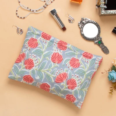 Cotton toiletry case, 'Blossoming Basics' - Botanical-Themed Cotton Toiletry Case and Travel Pouch