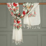 Embroidered wool shawl, 'Exuberant Kashmir Blooms' - Floral Embroidered Wool Shawl with Chain-Stitched Accents