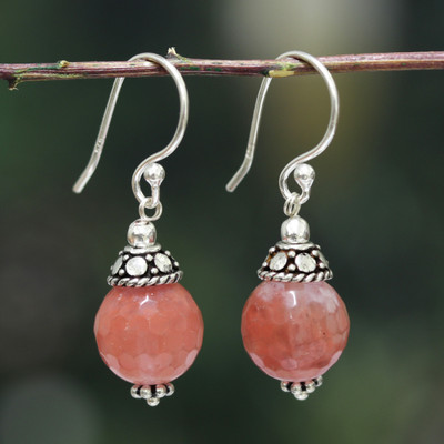 Agate dangle earrings, 'Blush Light' - Sterling Silver Dangle Earrings with Pink Agate Stones