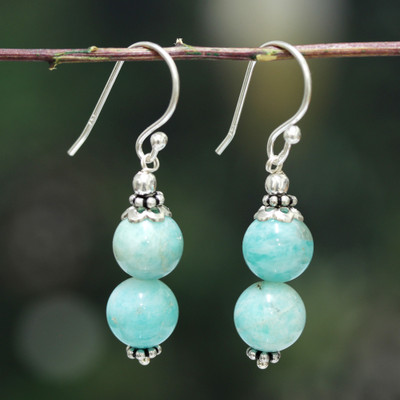 Agate dangle earrings, 'Aqua Splendor' - Silver Dangle Earrings with Agate Gemstones in Aqua Shade