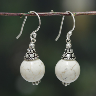 Agate dangle earrings, 'Sublime Glow' - White Agate Sterling Silver Dangle Earrings from India