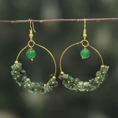 Jade statement earrings, 'Sublime Forest' - Iron Chandelier Statement Earrings with Green Jade Stones