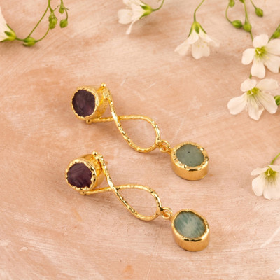 Amethyst and amazonite dangle earrings, 'Twilight Spell' - Avant-Garde Polished Amethyst and Amazonite Dangle Earrings