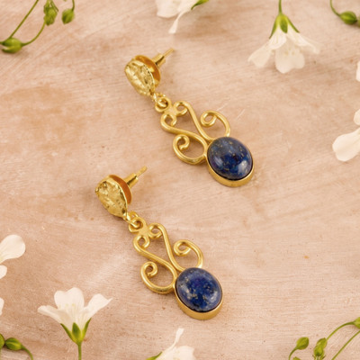 Lapis lazuli dangle earrings, 'Midnight Arabesque' - Classic Lapis Lazuli Dangle Earrings in a Polished Finish