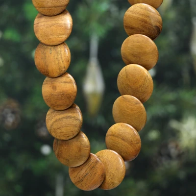Wood beaded statement necklace, 'Earth Palette' - Bohemian Statement Necklace with Acacia Wood Discs and Beads