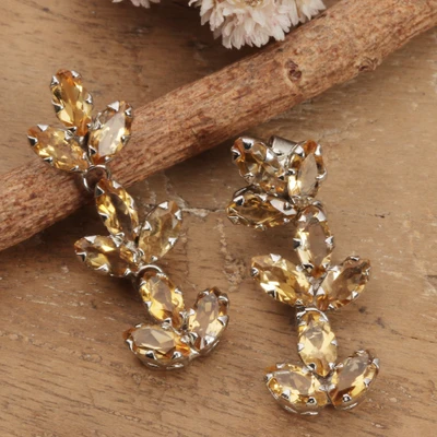 Citrine dangle earrings, 'Superb Golden' - Floral-Inspired 7-Carat Marquise Citrine Dangle Earrings