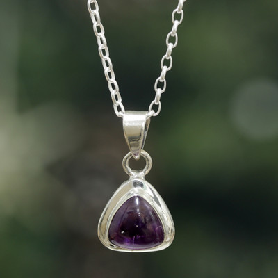 Amethyst pendant necklace, 'Charmed Realm' - Avant-Garde Sterling Silver and Amethyst Pendant Necklace