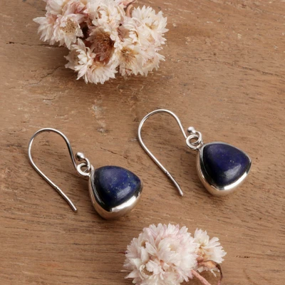 Lapis lazuli dangle earrings, 'Indigo Glare' - Minimalist-Inspired Birthstone Lapis Lazuli Dangle Earrings