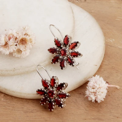Garnet drop earrings, 'Blooms of Scarlet' - Spring-Themed Natural Garnet Drop Earrings Totaling 8 Carats