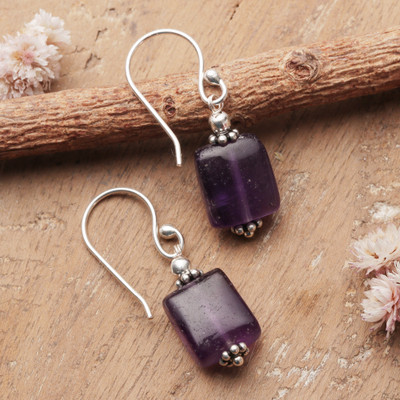 Amethyst dangle earrings, 'Violet Silhouette' - Birthstone Amethyst Dangle Earrings in a Rectangular Cut