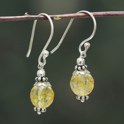 Citrine dangle earrings, 'Glorious Golden' - Sterling Silver Dangle Earrings with Birthstone Citrine Gems