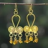 Quartz chandelier earrings, 'Fragments of Success' - Bohemian Golden Brass and Yellow Quartz Chandelier Earrings